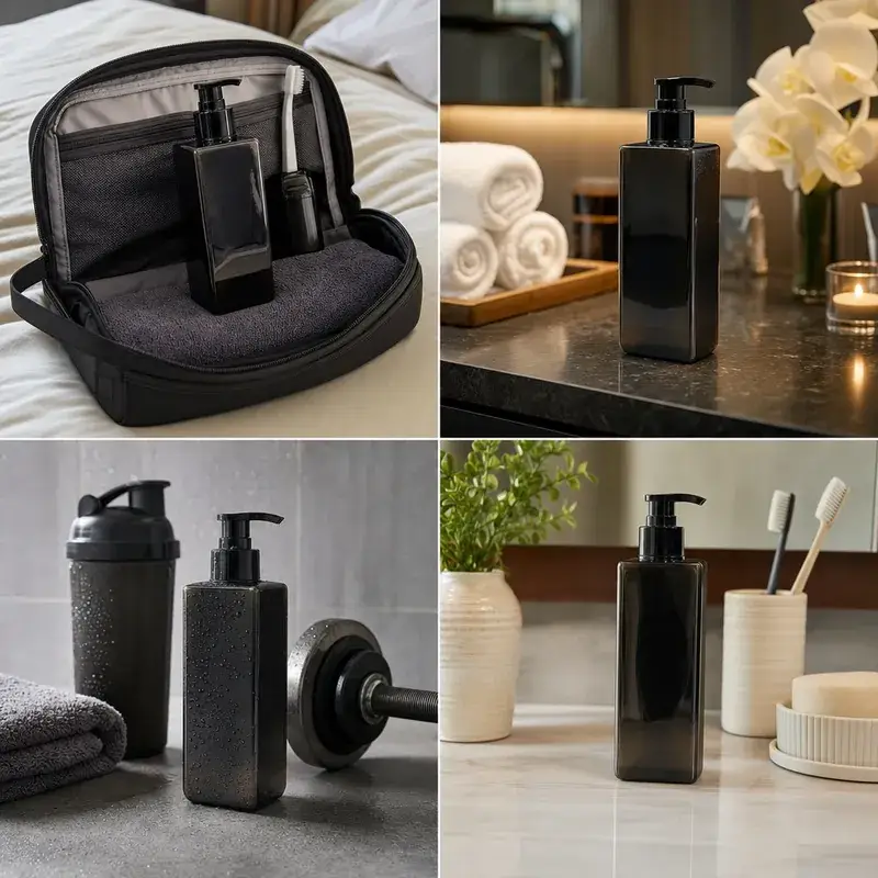 travel spa salon dark pet pump bottle scene grid 02 wholesale plastic bottle manufacturer custom OEM