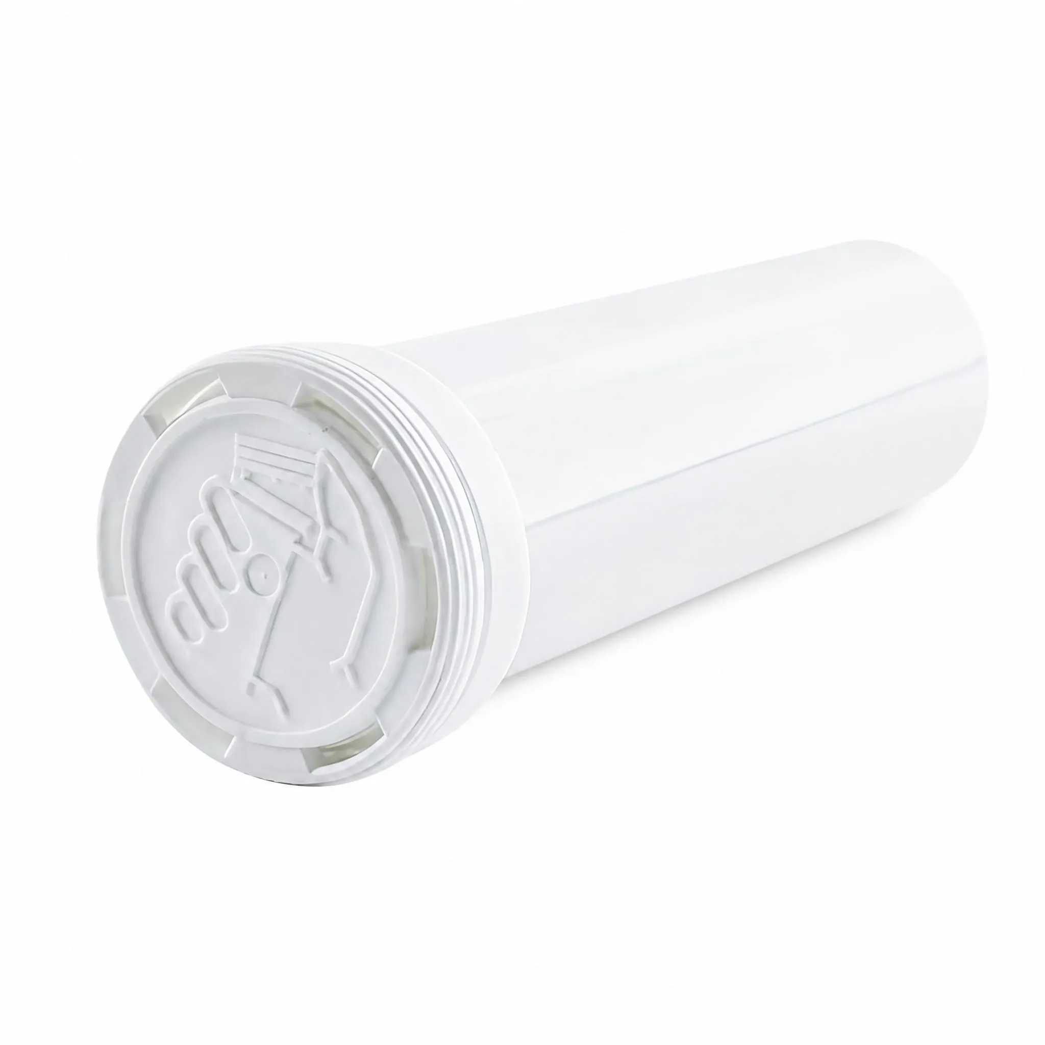 white PP effervescent tablet tube cap detail with easy open press and twist logo